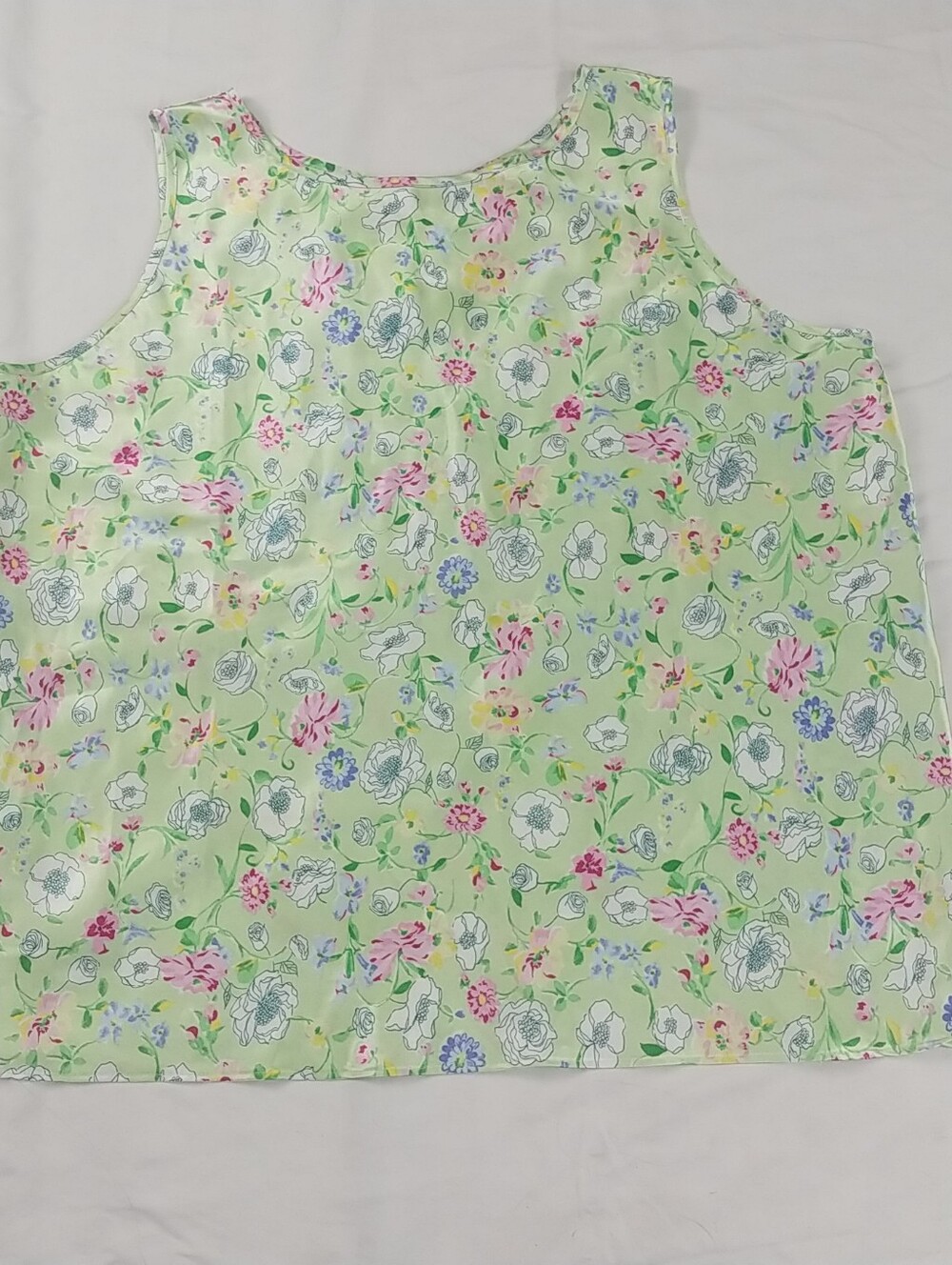 California Dynasty Floral Cami Women XL Lime Green Silky Feel Modest Cottage
